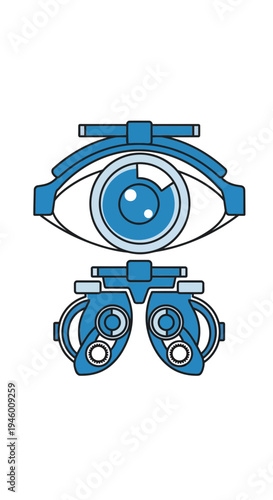 Medical Illustration Featuring Eye and Phoropter Depicting Ophthalmology and Vision Care Precision