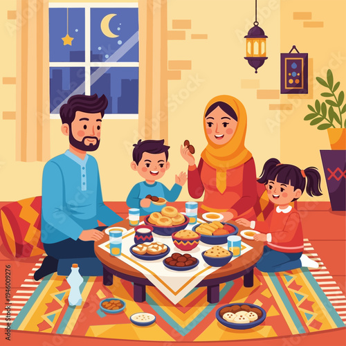 Family Breaking Fast Ramadan.