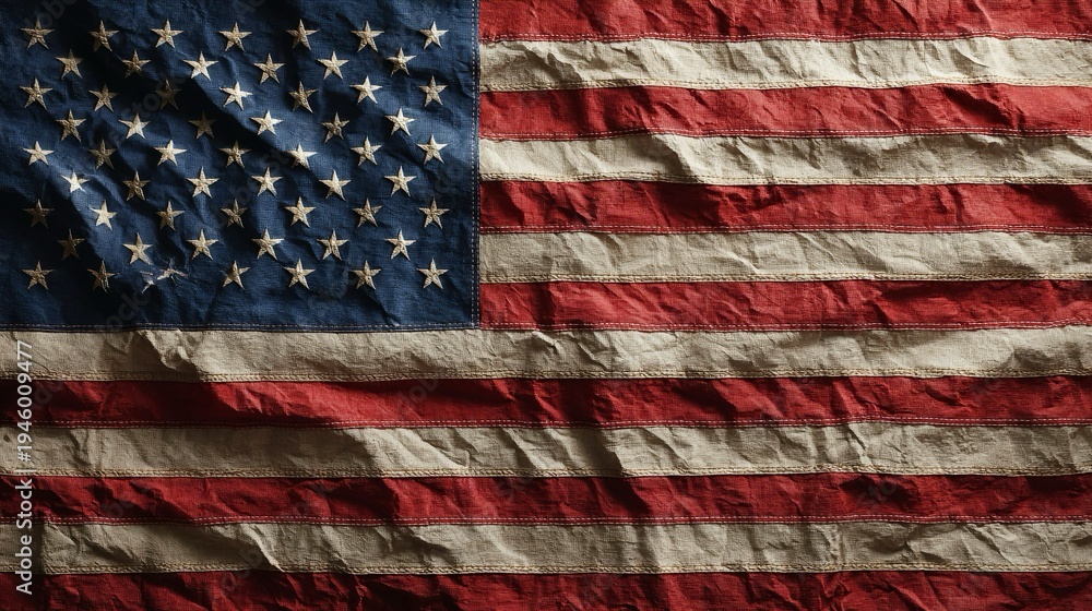Fototapeta premium Bandiera americana in tela stropicciata, vintage