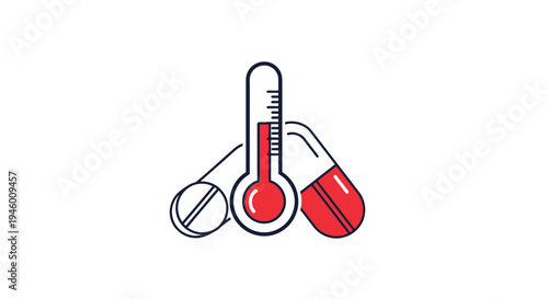 Medical Illustration Of A Thermometer And Pills With A Clear Focus On Health Concepts