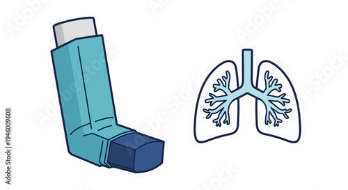 Medical Illustration Of Asthma Inhaler And Human Lungs For Respiratory Health Treatment
