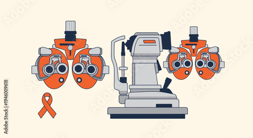 Medical Illustration Featuring Optometry Equipment And Visual Health Concepts