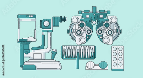 Medical Illustration Of Eye Examination Equipment For Vision Care And Eye Health