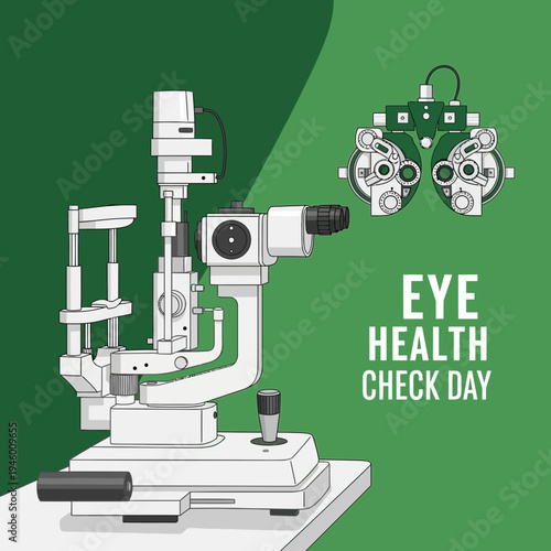 Medical Illustration Of Eye Examination Equipment For Promoting Vision Healthcare Awareness