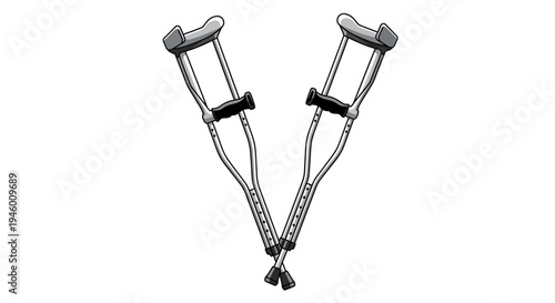 Medical Illustration Of Crutches, Essential Mobility Aid For Injury Recovery