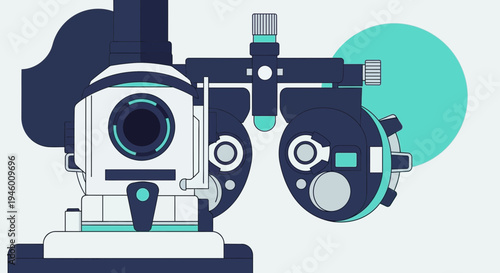 Medical Illustration Of Eye Examination Equipment, Optics And Vision Testing Device