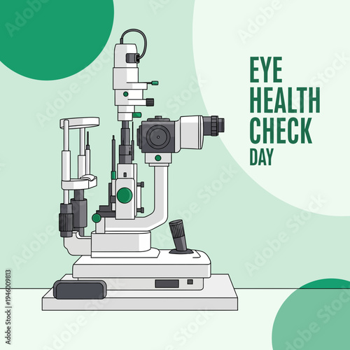 Medical Illustration of Ophthalmic Equipment for Eye Health Check on Green Background
