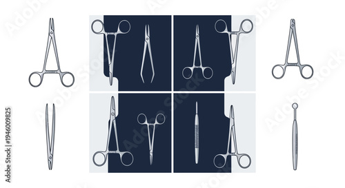 Medical Instrument Collage: Surgical Tools for Healthcare and Scientific Procedures