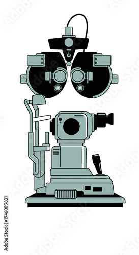 Medical Illustration of Ophthalmic Exam Equipment for Vision Assessment and Eye Care