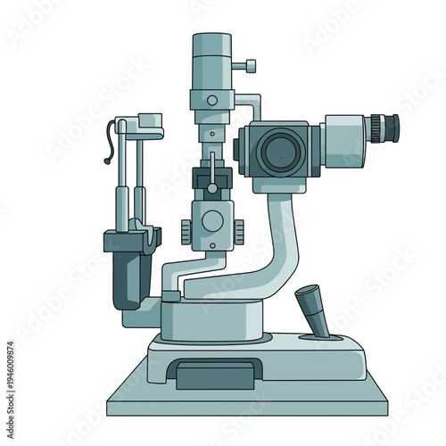 Medical Illustration of Ophthalmic Slit Lamp Biomicroscope for Eye Examination and Diagnosis