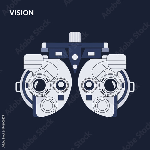 Medical Illustration of Optical Equipment for Vision Assessment and Eye Exam
