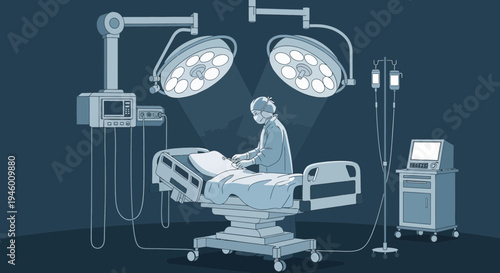 Medical Illustration Of Surgery Performing In The Operating Room With Tools