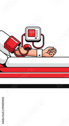 Medical Illustration Showing Blood Pressure Monitoring Device in Detailed Simplified Representation