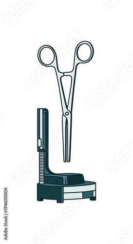 Medical Instrument Depiction: Surgical Forceps and Stand Depicted in Clean Vector Style Illustration