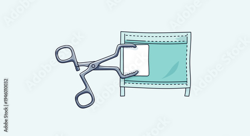 Medical Instrument Gripping Package: Vector Illustration Of Surgical Scissors and Sterile Pack
