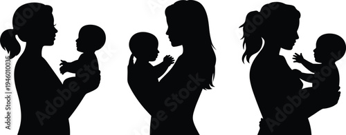  Silhouette adults holding babies, family bonding illustration, nurturing care, parental love, childcare concept, human connection, parenthood support, maternal health theme