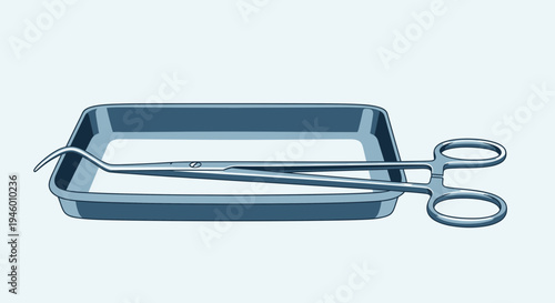 Medical Instrument Tray and Forceps Depicting a Sterile Surgical Tool for Procedures