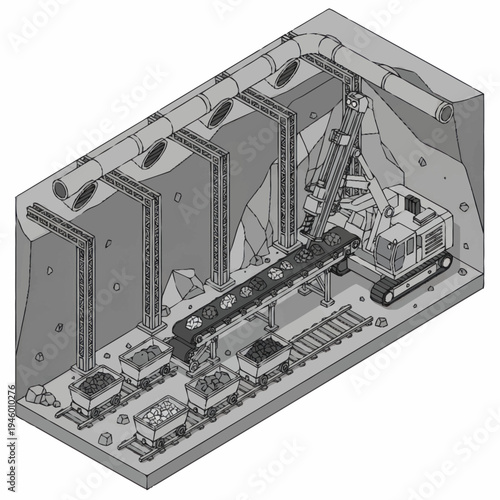 Tunnel Boring Machine Excavating Underground Construction Project.