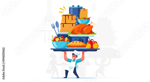 Man Carrying Large Food Platter.