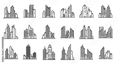 Collection of Cityscape Outlines - Modern Urban Skyline Illustrations.