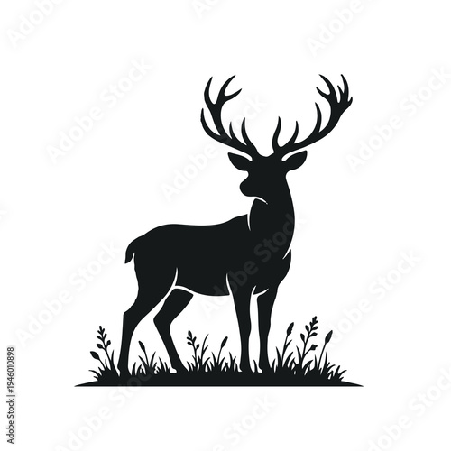 Majestic Forest Deer Stag Silhouette with Grass