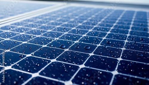 Solar Panel Image of Close-Up of Photovoltaic Surface with Rain Droplets Highlighting Renewable Energy Technology