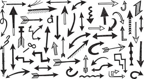 Collection of various black arrows on white background