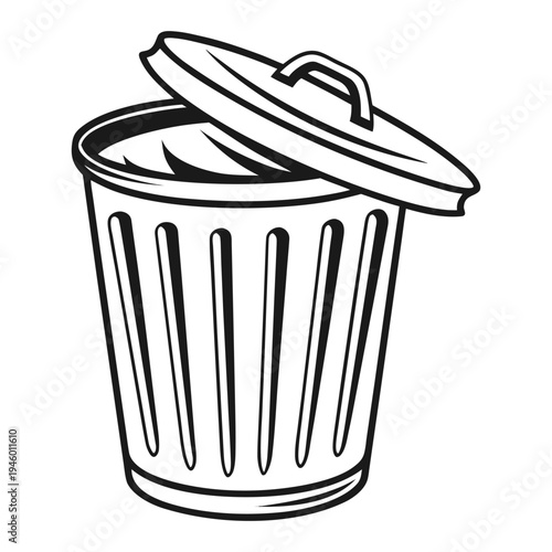 Garbage can trash bin waste container recycle bin vector illustration line art drawing design element
