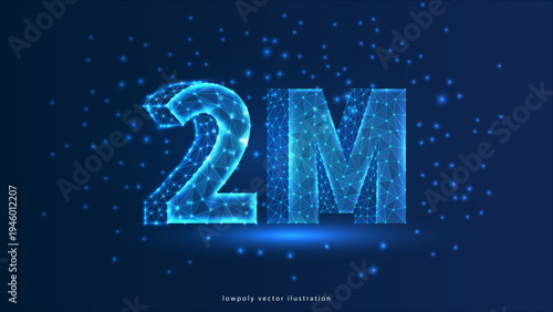 Abstract glowing neon light 2M letter animation. 2M followers or subscribers celebrations. 2M animation neon text effect video motion on black background. 2M Followers Celebration text anim