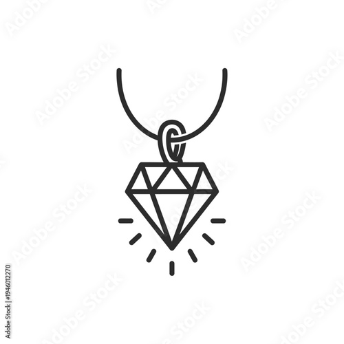 A minimalist line drawing of a diamond pendant on a necklace