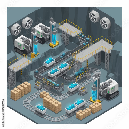 Automated Industrial Production Line with Conveyor System.