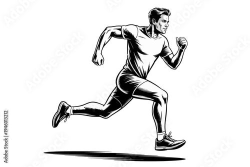 A fit man running in a dynamic pose, conveying energy and movement in a minimalist vector illustration.