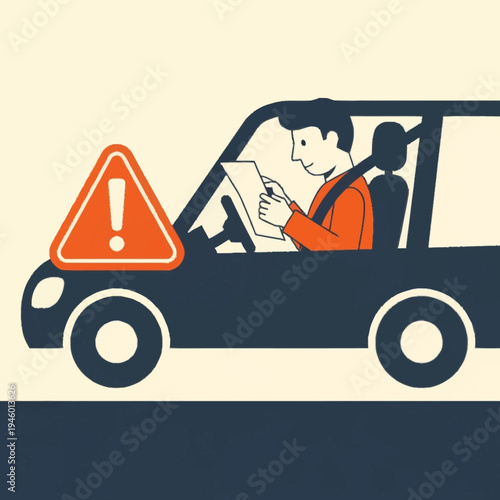 Driver distracted by phone while driving a car.