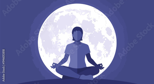 Man meditates under full moon.