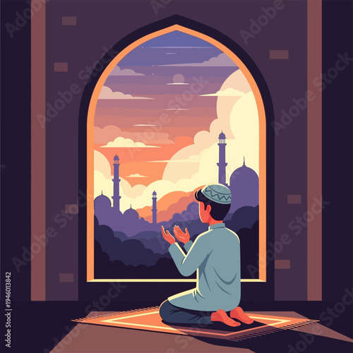 Man Praying in Islamic Prayer.