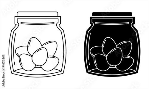 Easter eggs in a jar icon, two outline and solid variations