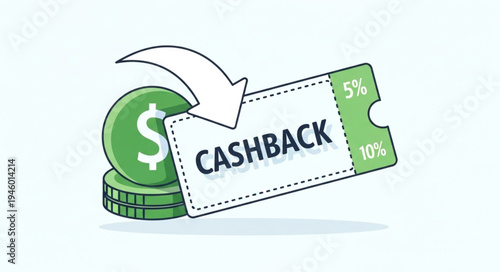 Cashback Promotion - Coins and Ticket with Arrow Illustration.