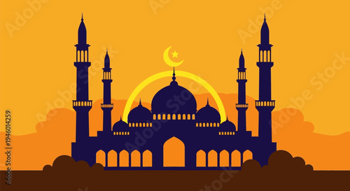 Mosque Silhouette at Sunset Time.