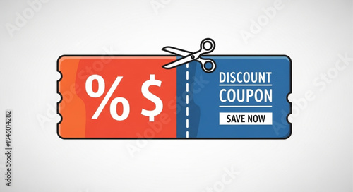 Discount Coupon with Scissors Cutting Through the Middle.