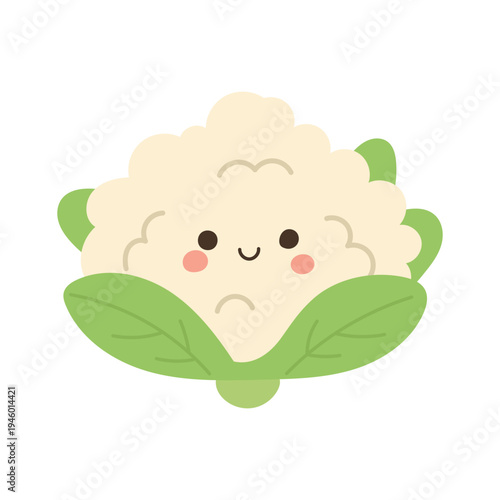 Friendly cauliflower cartoon vegetable illustration for vegan diet blogs, healthy cooking articles, organic farming graphics and children nutrition education