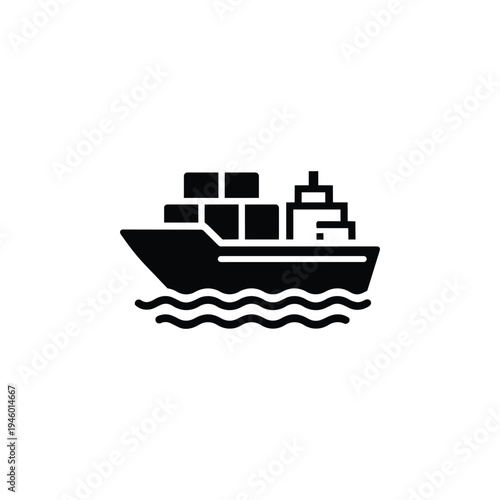 Cargo ship transport black and white vector cargo ship icon