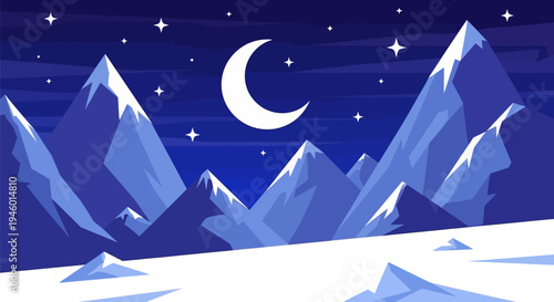 Snowy Mountains Under Starry Night.