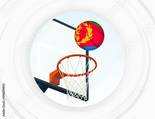 Eritrea Flag Themed Basketball in Motion, Scoring Moment in Basketball Game.
