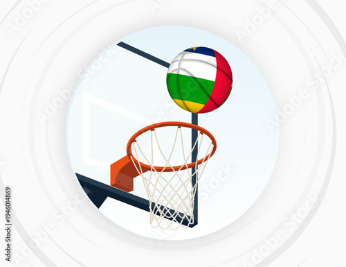Central African Republic Flag Themed Basketball in Motion, Scoring Moment in Basketball Game.