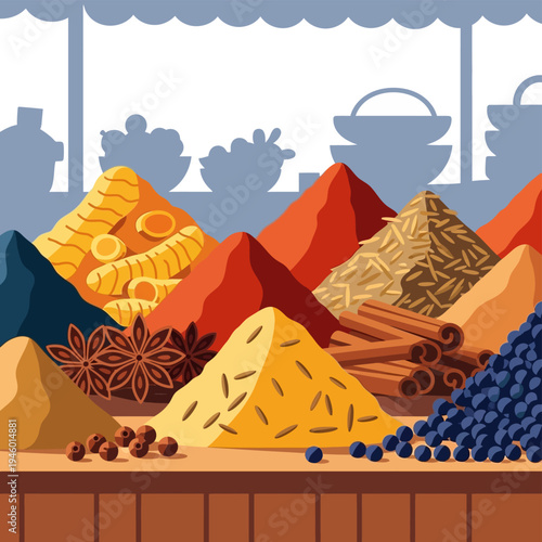 Spices on a Market Stall.