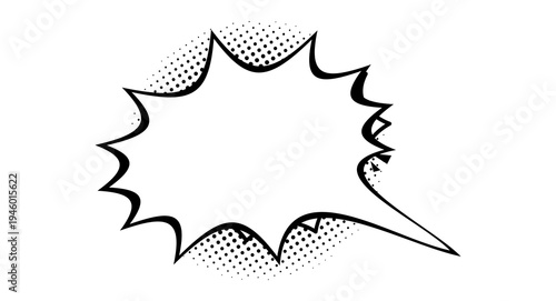Isolated comic book speech bubble, halftone dotted design, empty burst for text, vector graphic