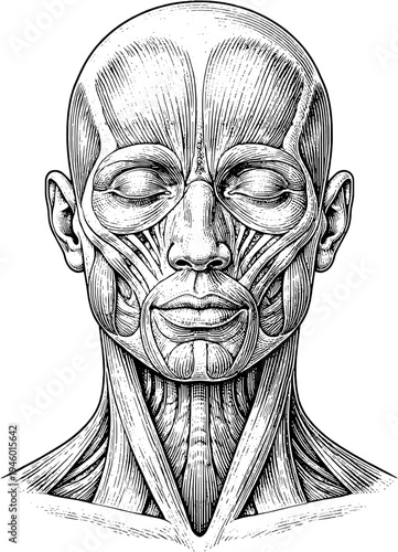 Victorian anatomical facial muscles engraving vintage medical illustration