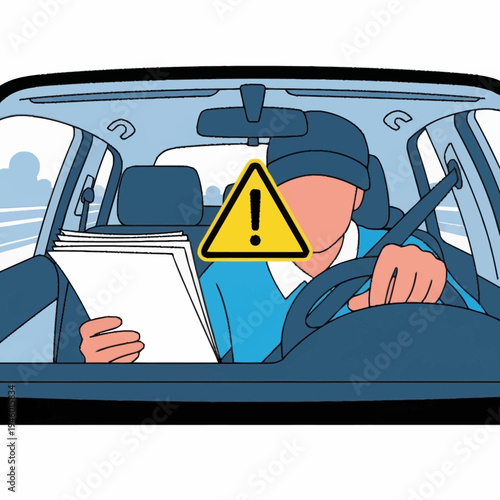 Driver Distracted by Documents While Driving.