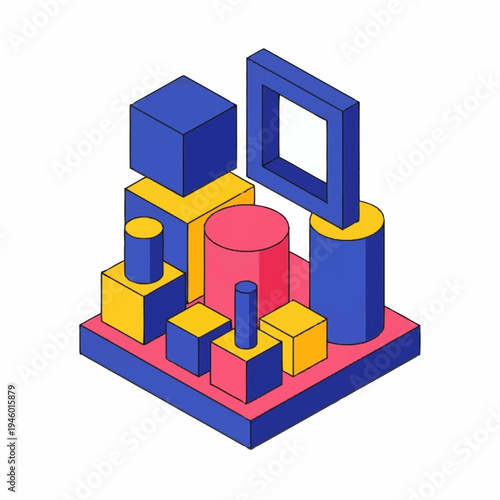 Abstract Geometric Shapes Composition Isometric View.