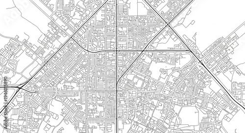 Detailed aerial view of a city layout with intricate street patterns.